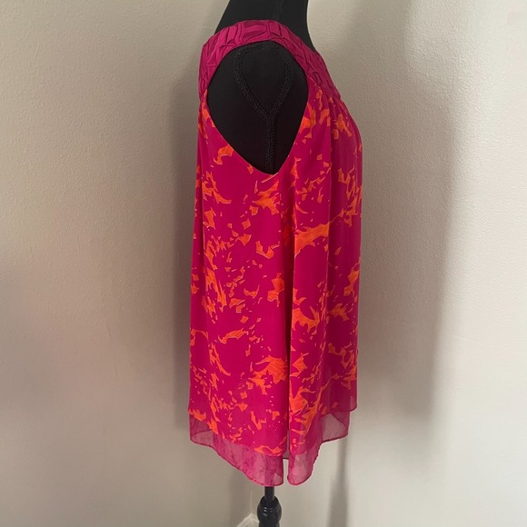 CAbi Sz S Origami Pink & Orange Tunic Top Sleeveless Blouse Chiffon Layered #999 - Picture 3 of 6
